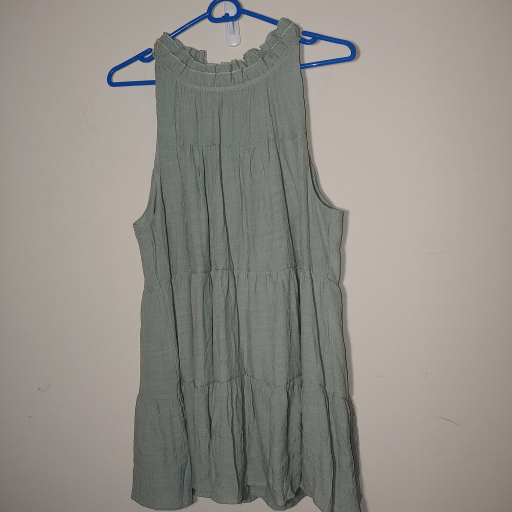 Indigo Soul Bow Back Sage Green Tiered Top Blouse Size L